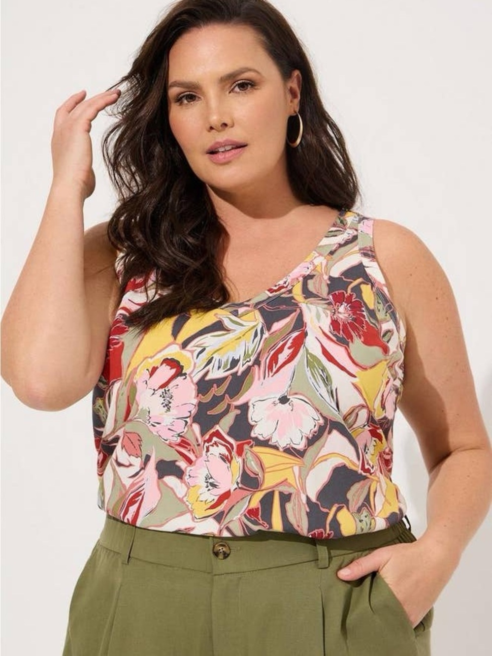 Torrid Stitch Detail Floral Tank size 5